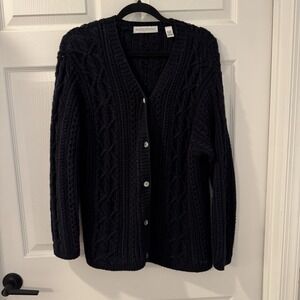 Women's Navy Blue Cable Cardigan Sweater Coastal Old Money Sz 1X Fisherman